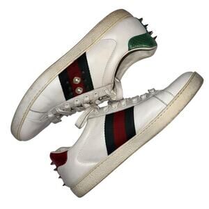 Gucci Ace Pearl Studded White Leather Sneakers Men’s Size 10